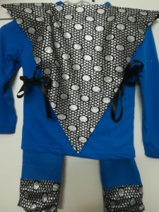 Kids Costumes to Hire - Alien blue shirt & pants - silver dot bib (4 years)